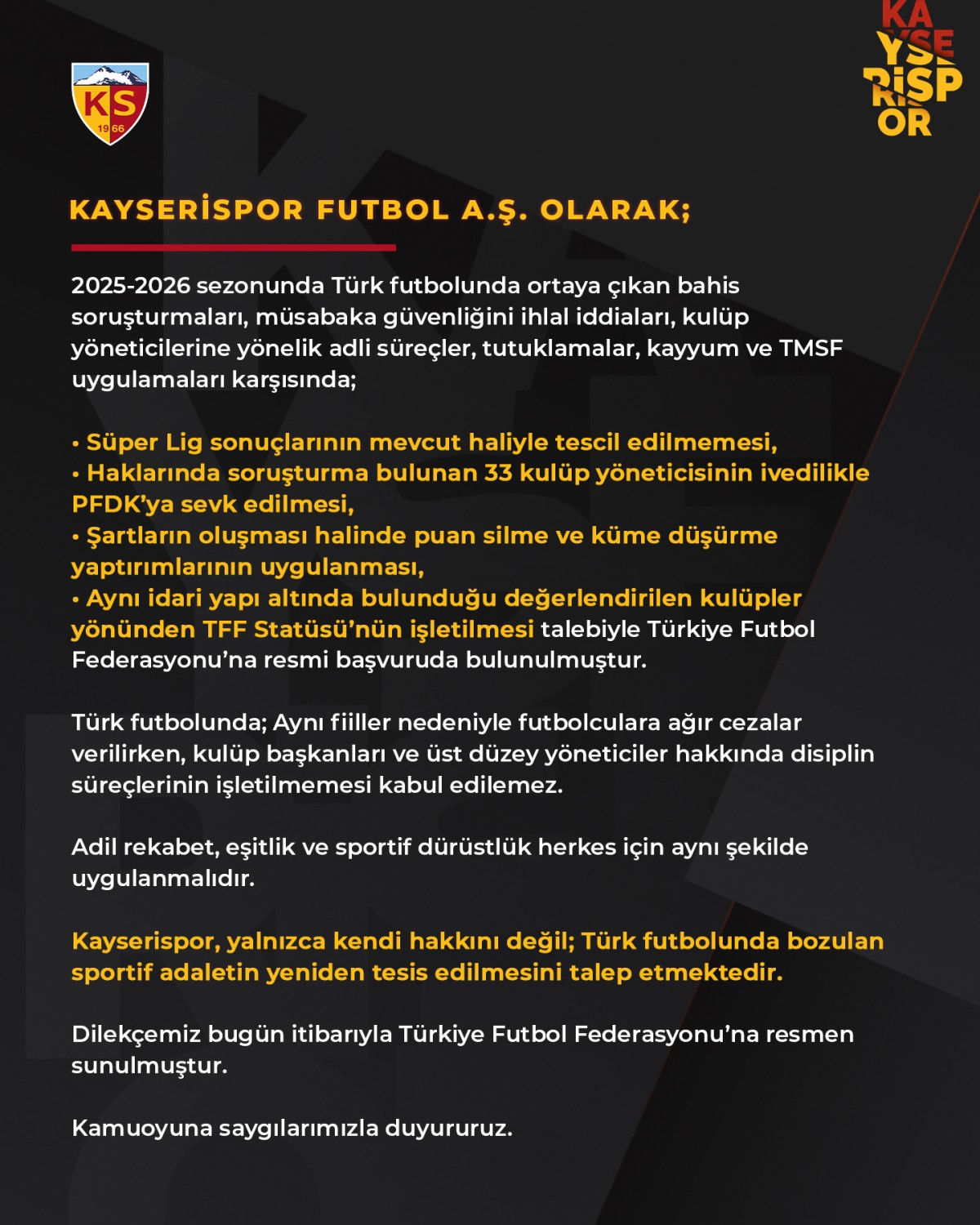 KAYSERİSPOR, BASTIRIYOR