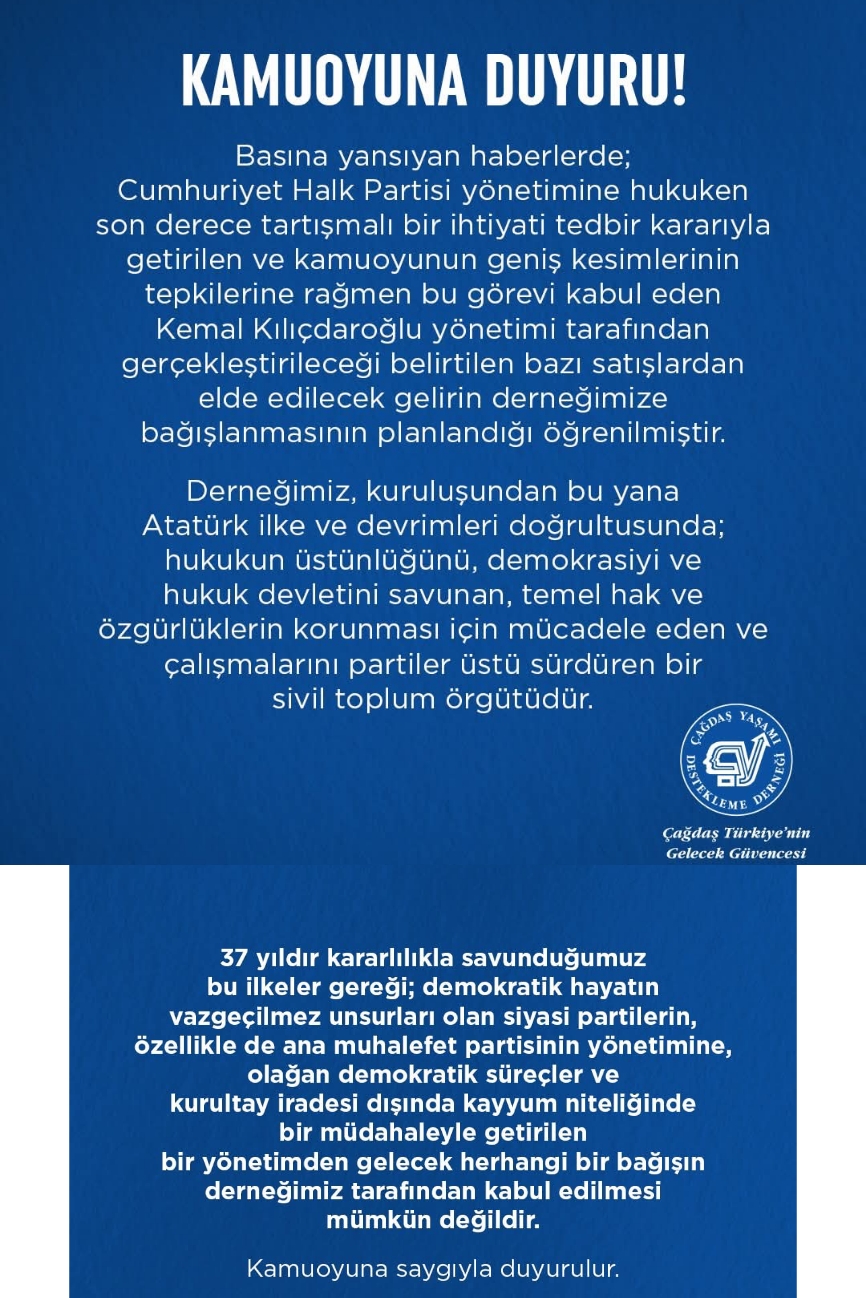 ÇYDD'DEN KlLlÇDAROĞLU'NA TOKAT GİBİ CEVAP