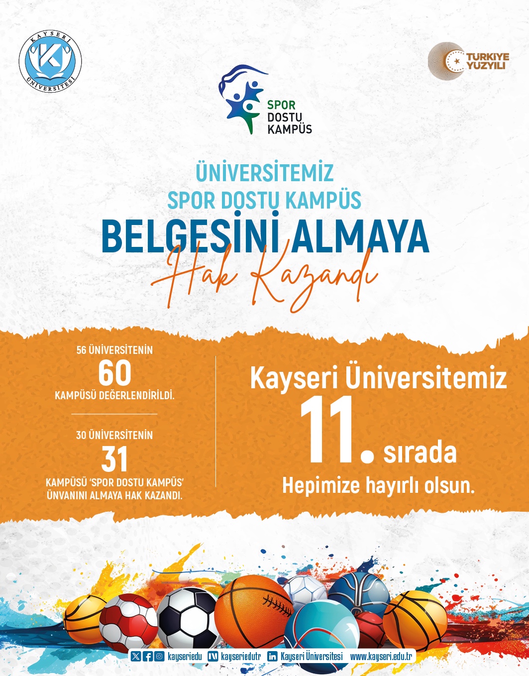YÖK’TEN KAYSERİ ÜNİVERSİTESİ’NE “SPOR DOSTU KAMPÜS” UNVANI