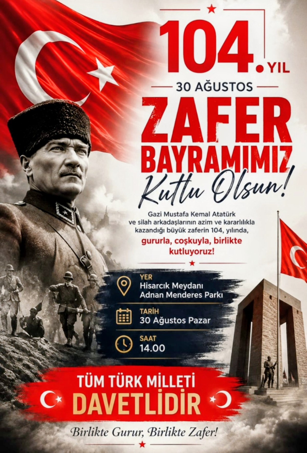 30 AĞUSTOS ZAFER BAYRAMI HİSARCIK'TA DA KUTLANACAK