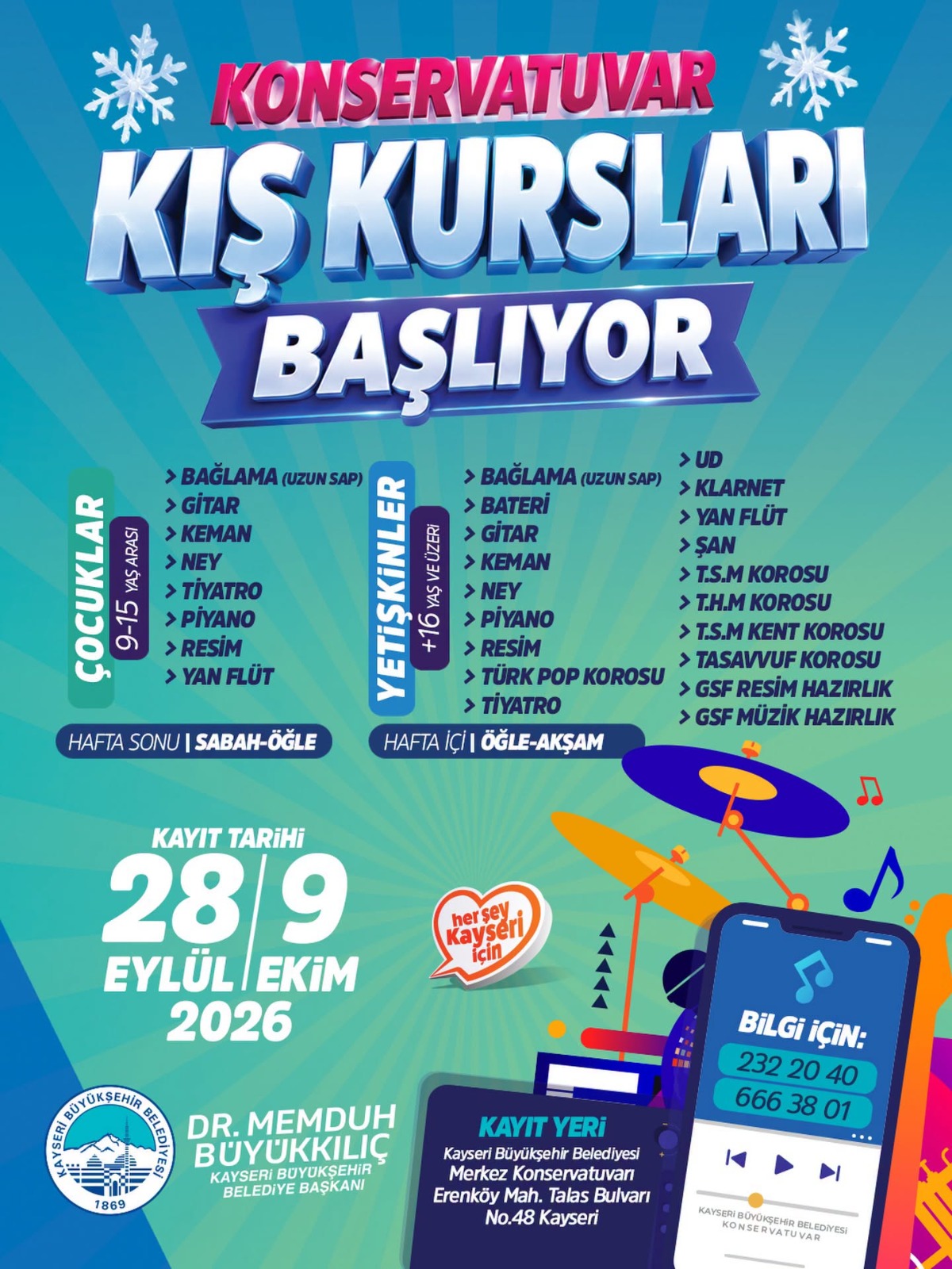 ONSERVATUVARDA KIŞ KURSLARI İÇİN KAYITLAR BAŞLIYOR
