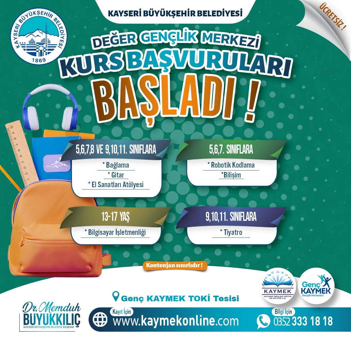 GENÇLİK MERKEZİ’NDE KURS BAŞVURULARI BAŞLADI