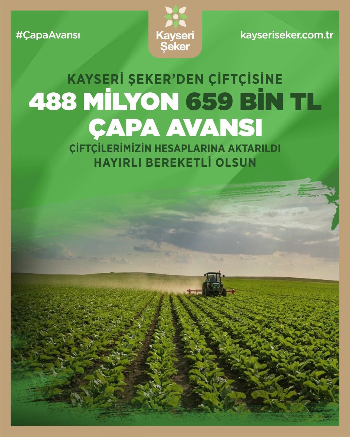 KAYSERİ ŞEKER’DEN ÇAPA AVANSI