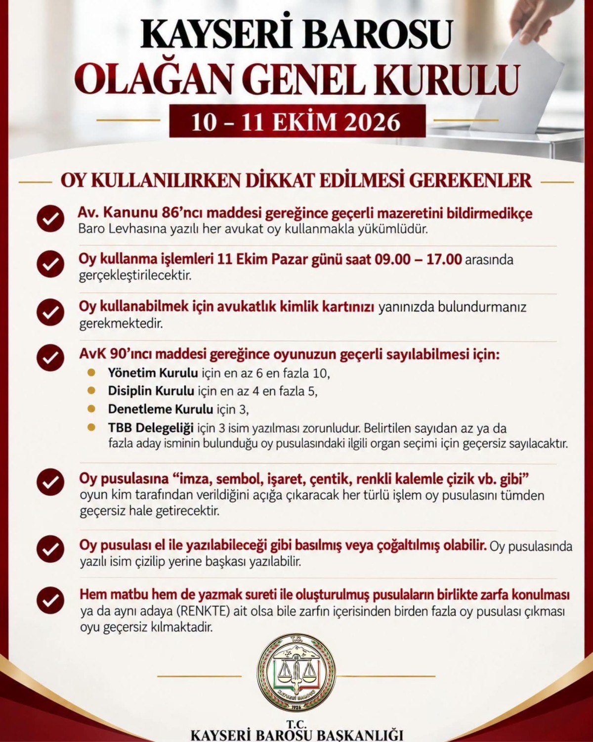 KAYSERİ BAROSUNDA SEÇİM ZAMANI 