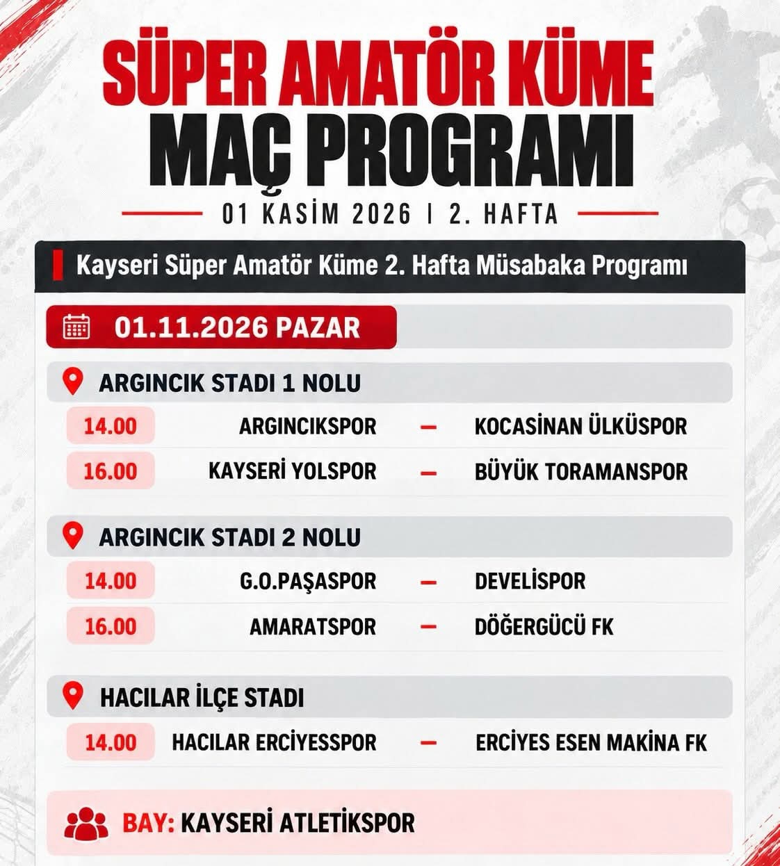 AMATÖR KÜMEDE MAÇ PROGRAMI AÇlKLANDl 
